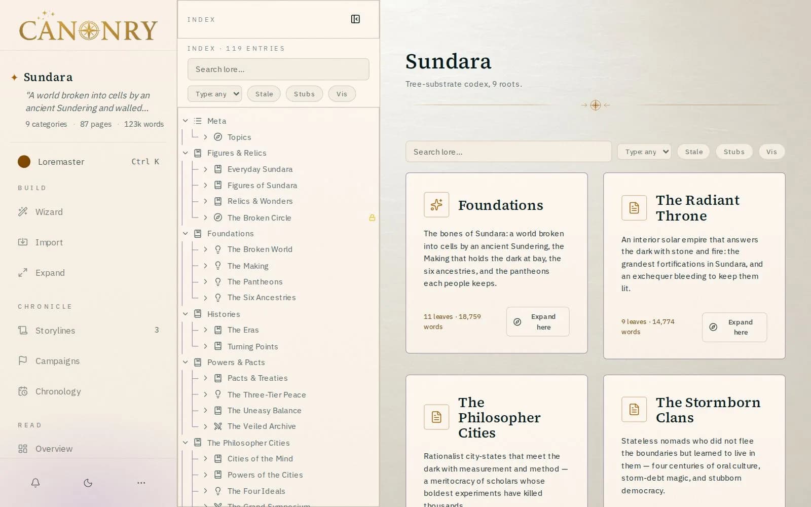 The Sundara codex under the Lamp & Letter theme: warm, contemplative.